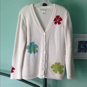 Appleseeds Cotton Button Cardigan Sweater Floral